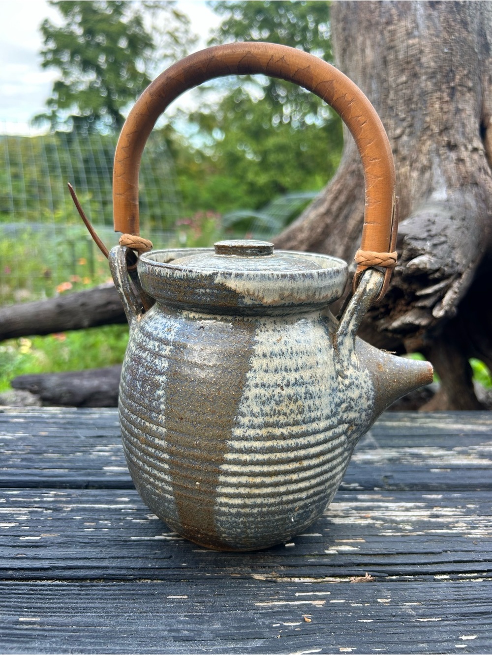 Cella Pottery Terlingua Texas Hand-Thrown Stoneware Teapot with Rattan Handle